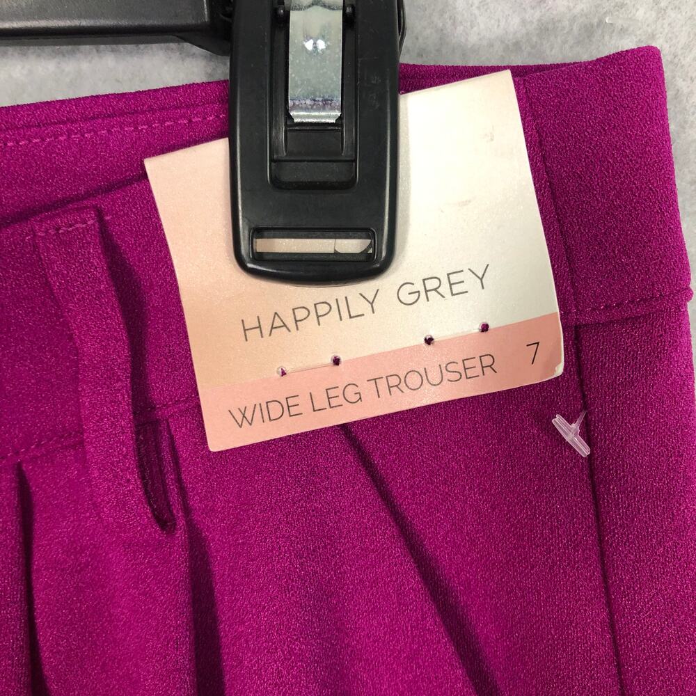 Happily Gray Pants Juniors Size 7 Purple Pink Wide Leg Trouser Pleated Slit Corp - Picture 6 of 10